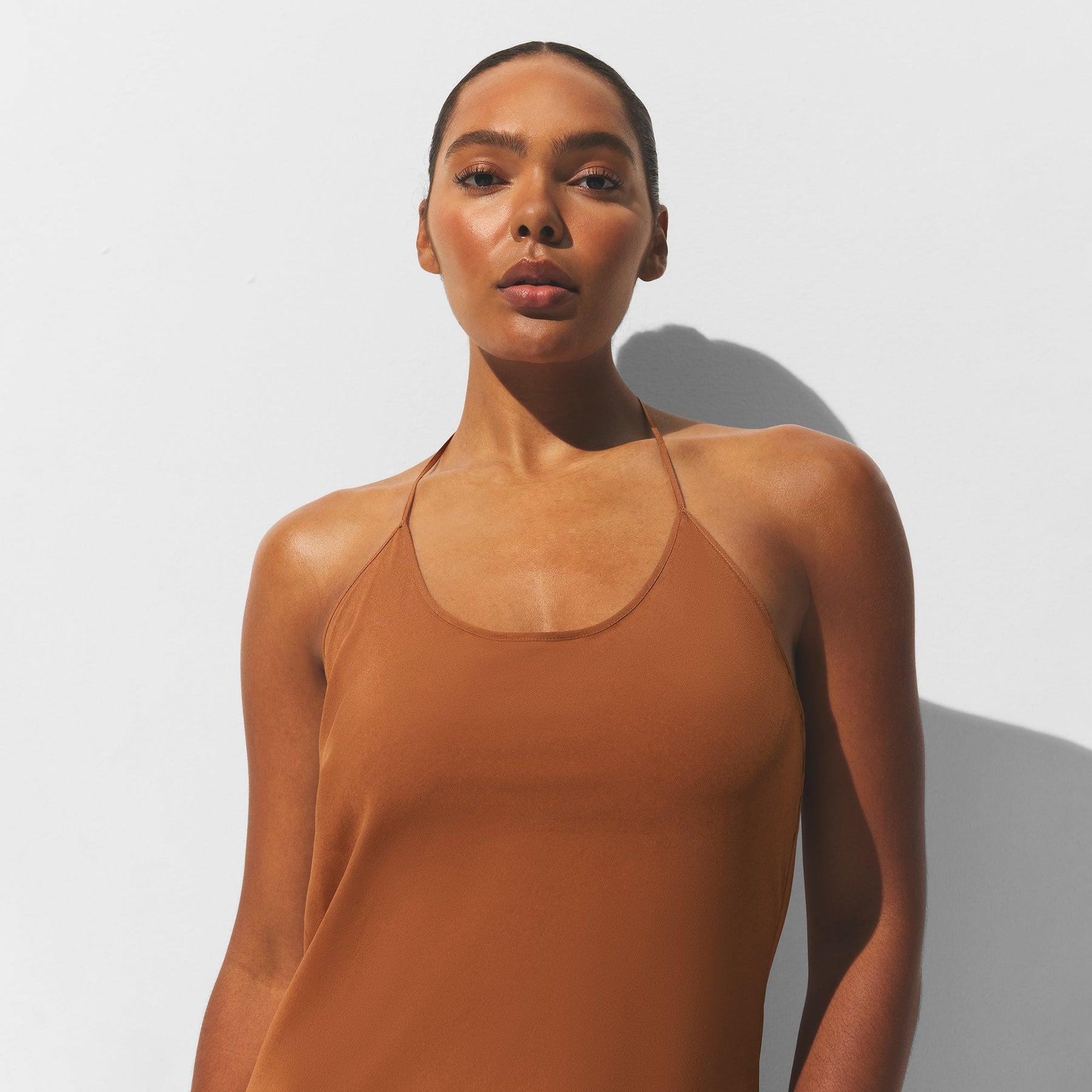 SHEER COVER-UPS LONG HALTER DRESS | CHESTNUT