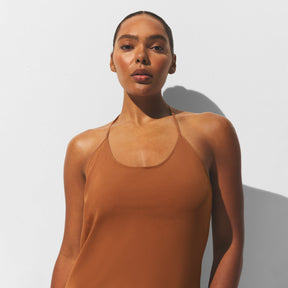 SHEER COVER-UPS LONG HALTER DRESS | CHESTNUT