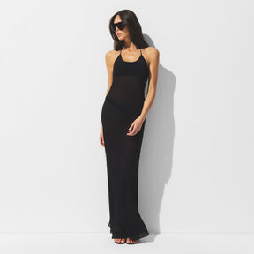 SHEER COVER-UPS LONG HALTER DRESS | OBSIDIAN