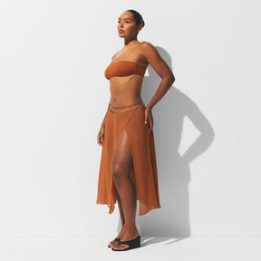 SHEER COVER-UPS TIE SIDE MIDI SKIRT | CHESTNUT