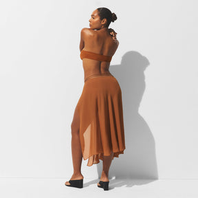 SHEER COVER-UPS TIE SIDE MIDI SKIRT | CHESTNUT