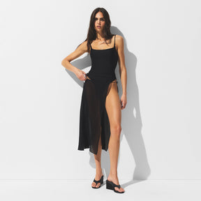 SHEER COVER-UPS TIE SIDE MIDI SKIRT | OBSIDIAN