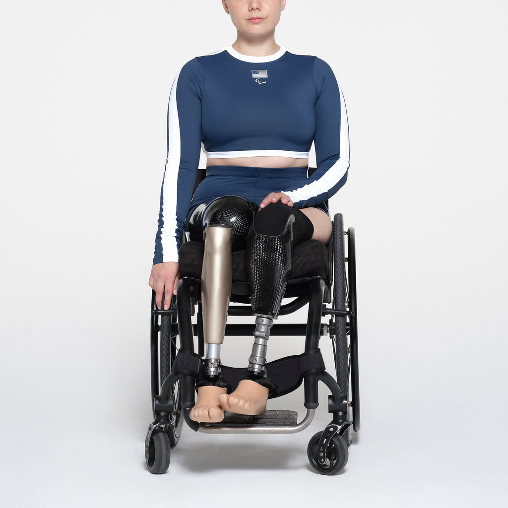SKIMS FOR TEAM USA SIGNATURE SWIM PARALYMPIC LONG SLEEVE CROPPED T-SHIRT | NAVY