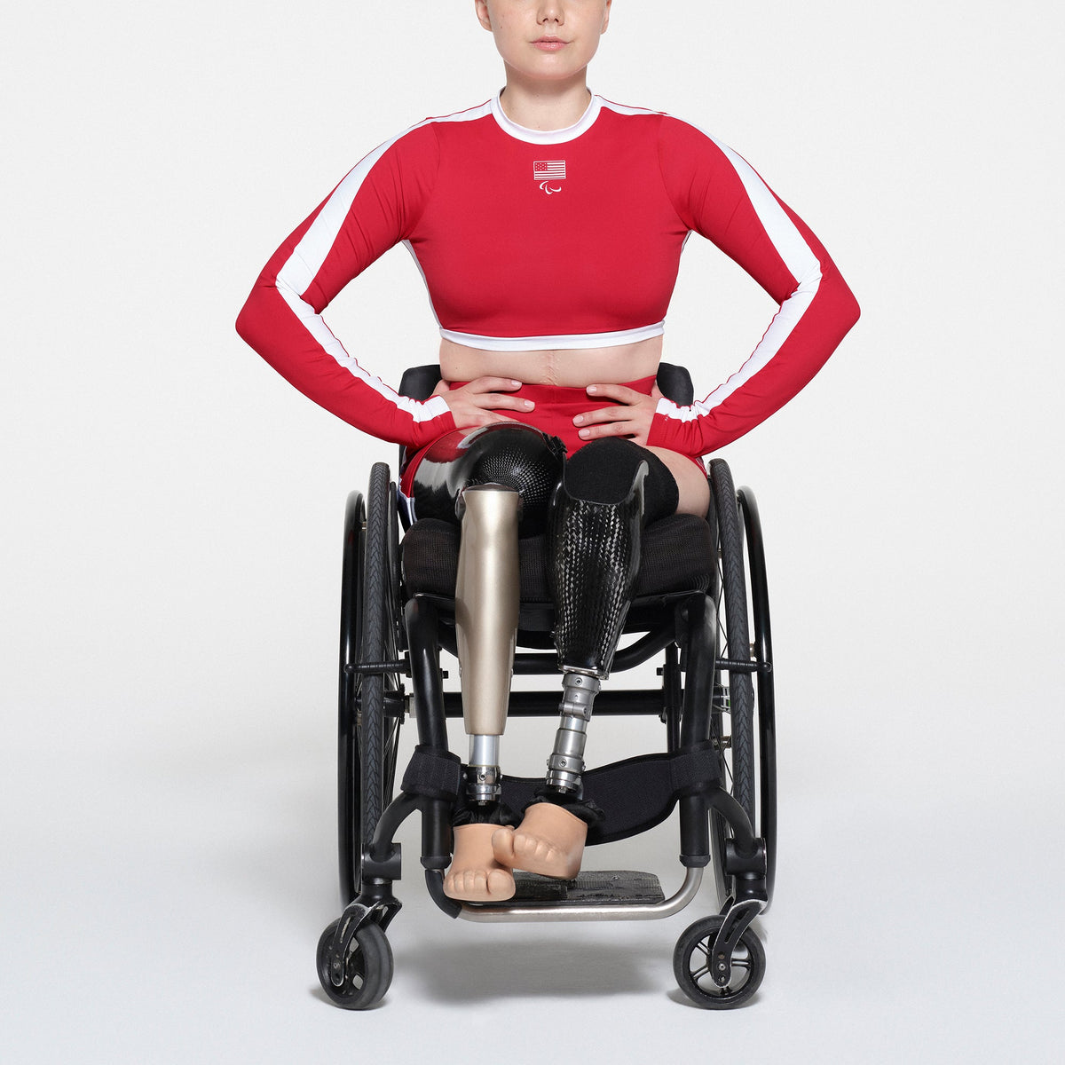 SKIMS FOR TEAM USA SIGNATURE SWIM PARALYMPIC LONG SLEEVE CROPPED T-SHIRT | RED