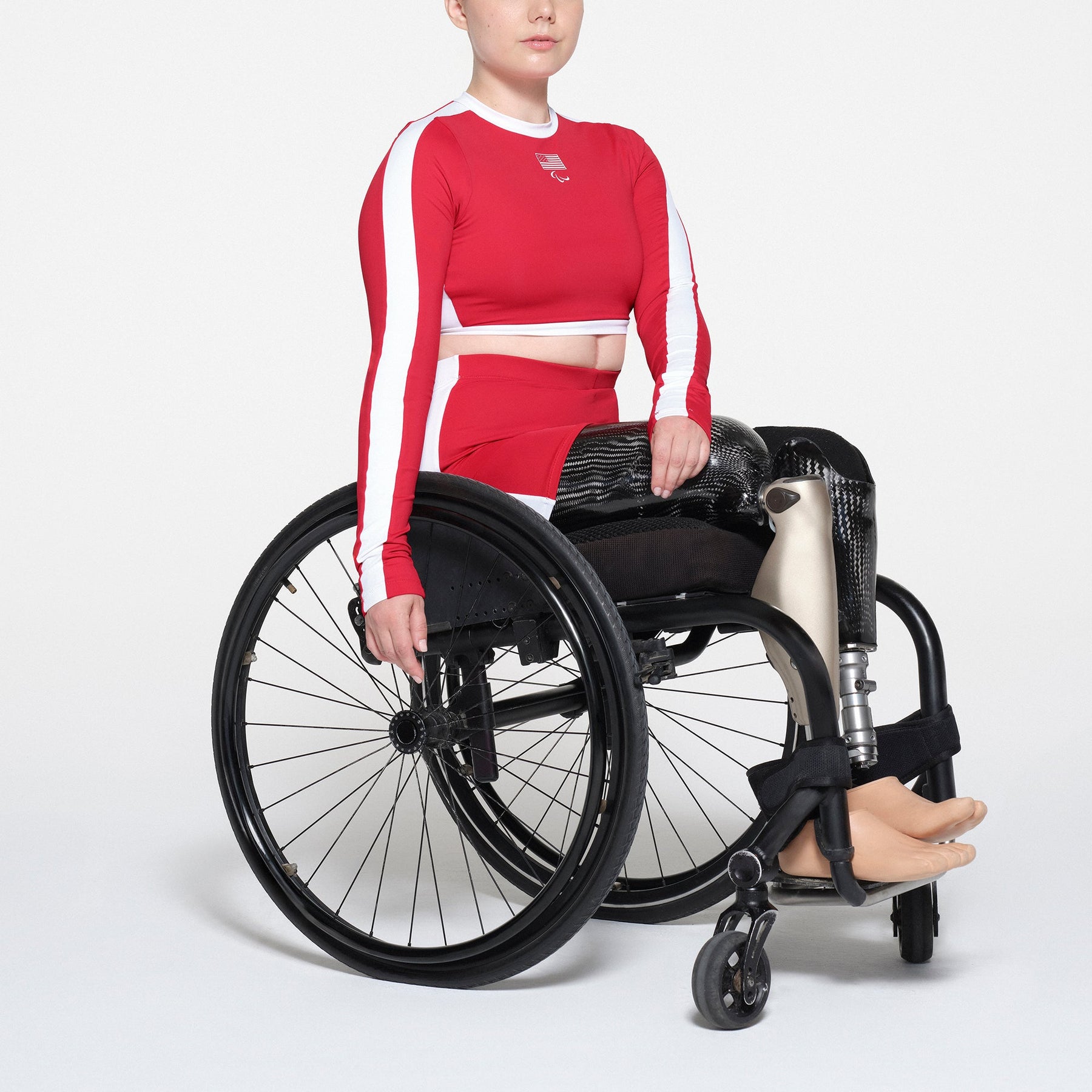 SKIMS FOR TEAM USA SIGNATURE SWIM PARALYMPIC LONG SLEEVE CROPPED T-SHIRT | RED
