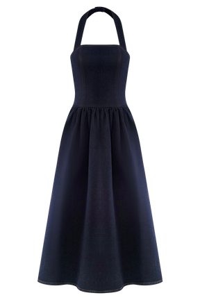 Caroline Denim Halter Midi Dress - Indigo Blue