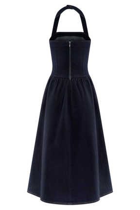 Caroline Denim Halter Midi Dress - Indigo Blue