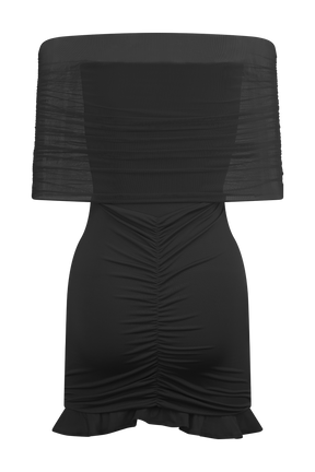 Caspian Slinky And Mesh Off Shoulder Mini Dress - Black