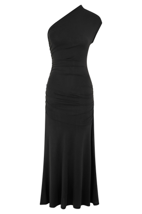 Chloe Peached Jersey One Shoulder Midi Dress - Black