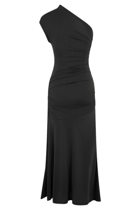 Chloe Peached Jersey One Shoulder Midi Dress - Black