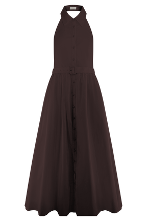 Cindy Collared Midi Dress - Chocolate
