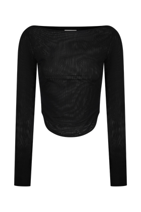 Colette Boat Neck Mesh Top - Black