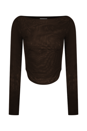 Colette Boat Neck Mesh Top - Dark Chocolate