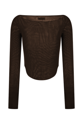 Colette Boat Neck Mesh Top - Dark Chocolate