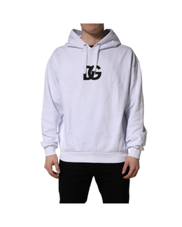 Dolce & Gabbana White Logo Print Cotton Hooded Sweatshirt Sweater