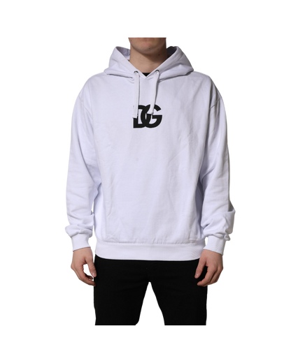 Dolce & Gabbana White Logo Print Cotton Hooded Sweatshirt Sweater