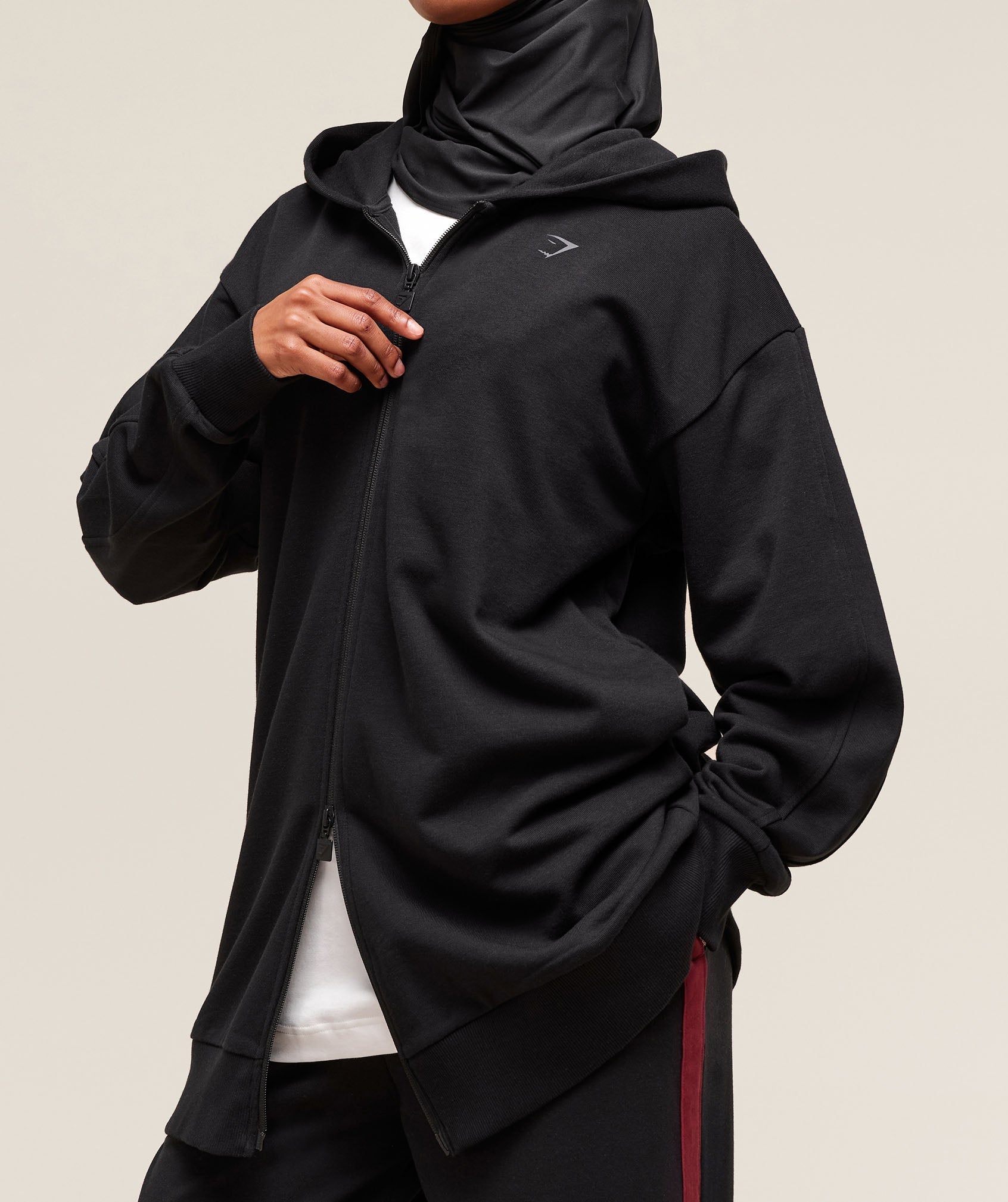 Gymshark Covered Longline Zip Up Hoodie - Black
