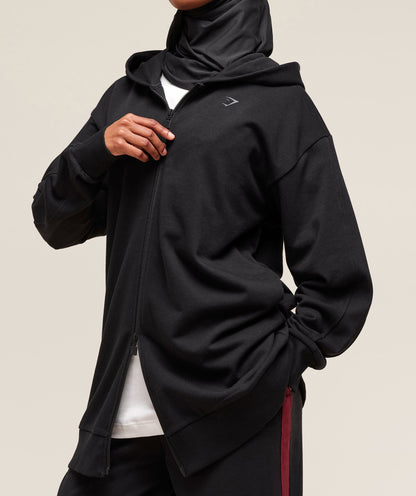 Gymshark Covered Longline Zip Up Hoodie - Black