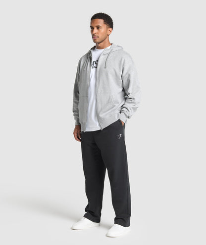Gymshark Crest Oversized Zip Up Hoodie - Light Grey Core Marl