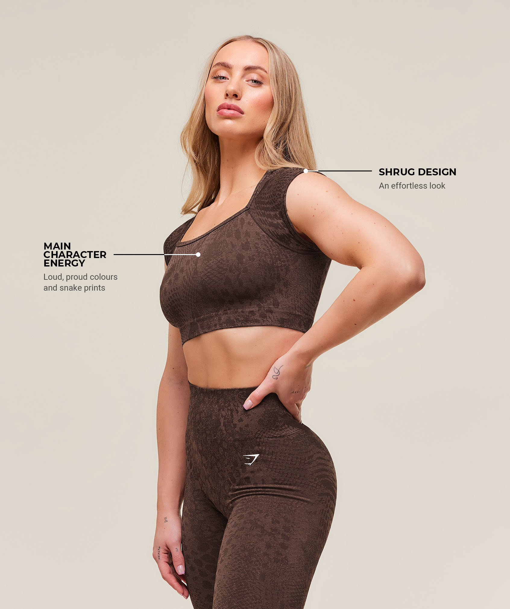 Gymshark Adapt Animal X Whitney Seamless Crop Top - Brown
