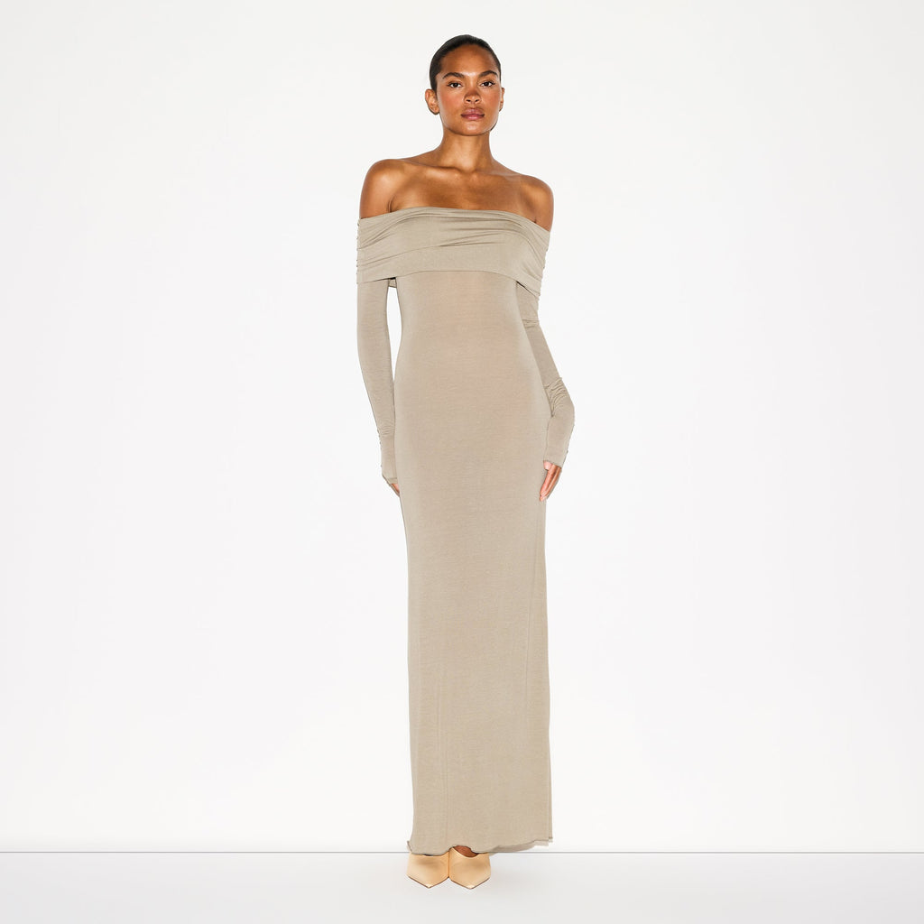 SHEER MODAL OFF THE SHOULDER LONG DRESS | DUNE