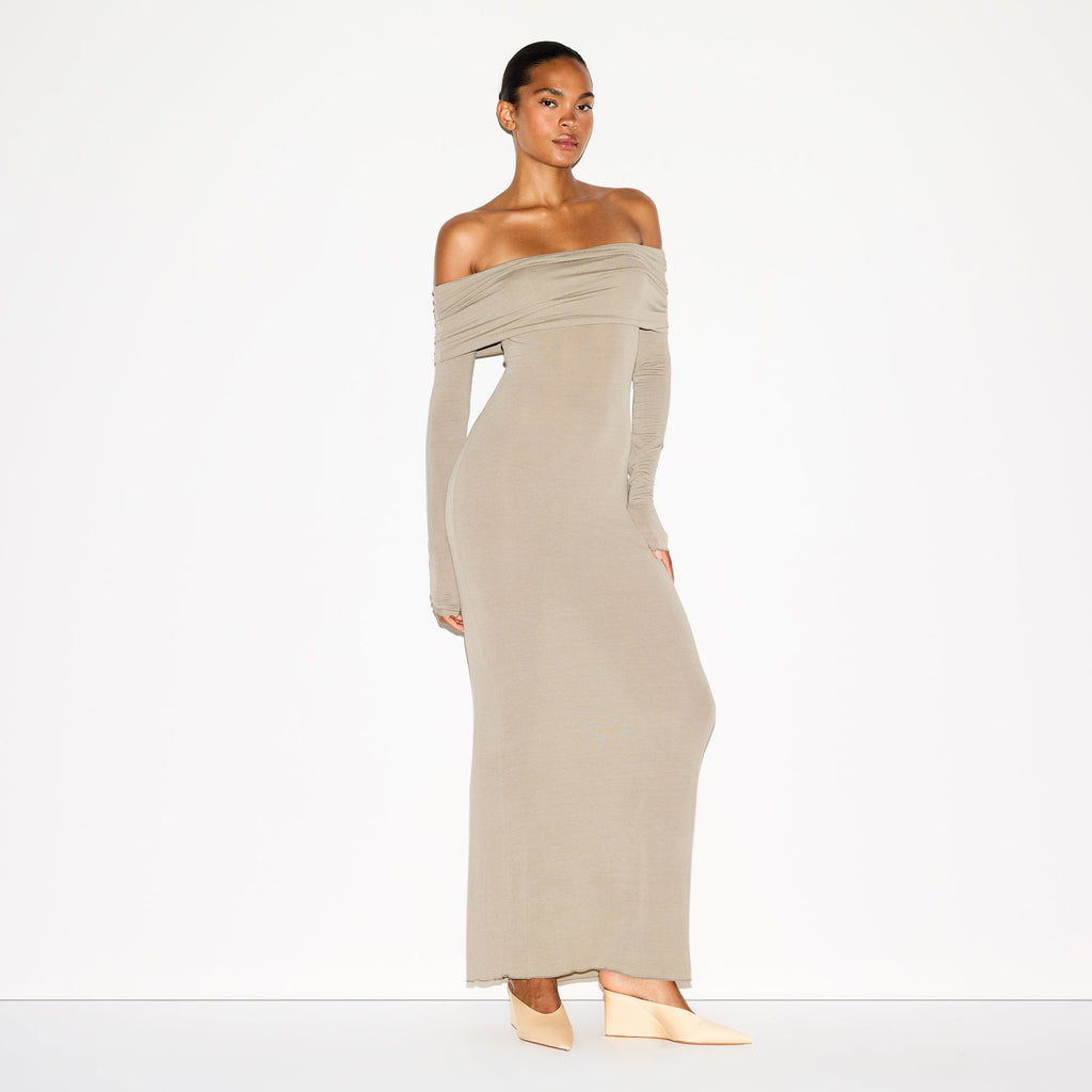SHEER MODAL OFF THE SHOULDER LONG DRESS | DUNE
