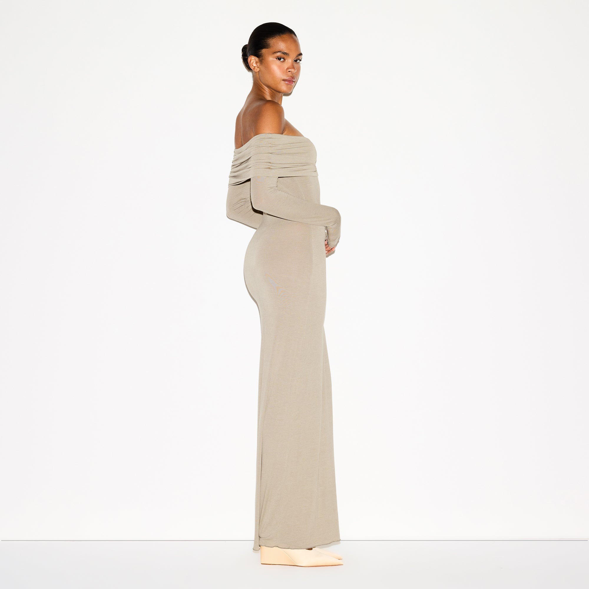 SHEER MODAL OFF THE SHOULDER LONG DRESS | DUNE