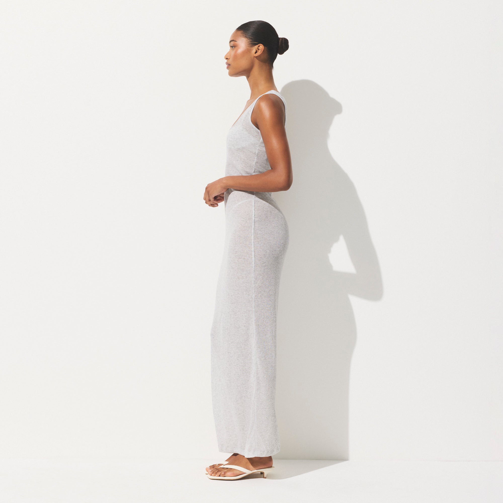 SHEER RIB LONG DRESS | LIGHT HEATHER GREY