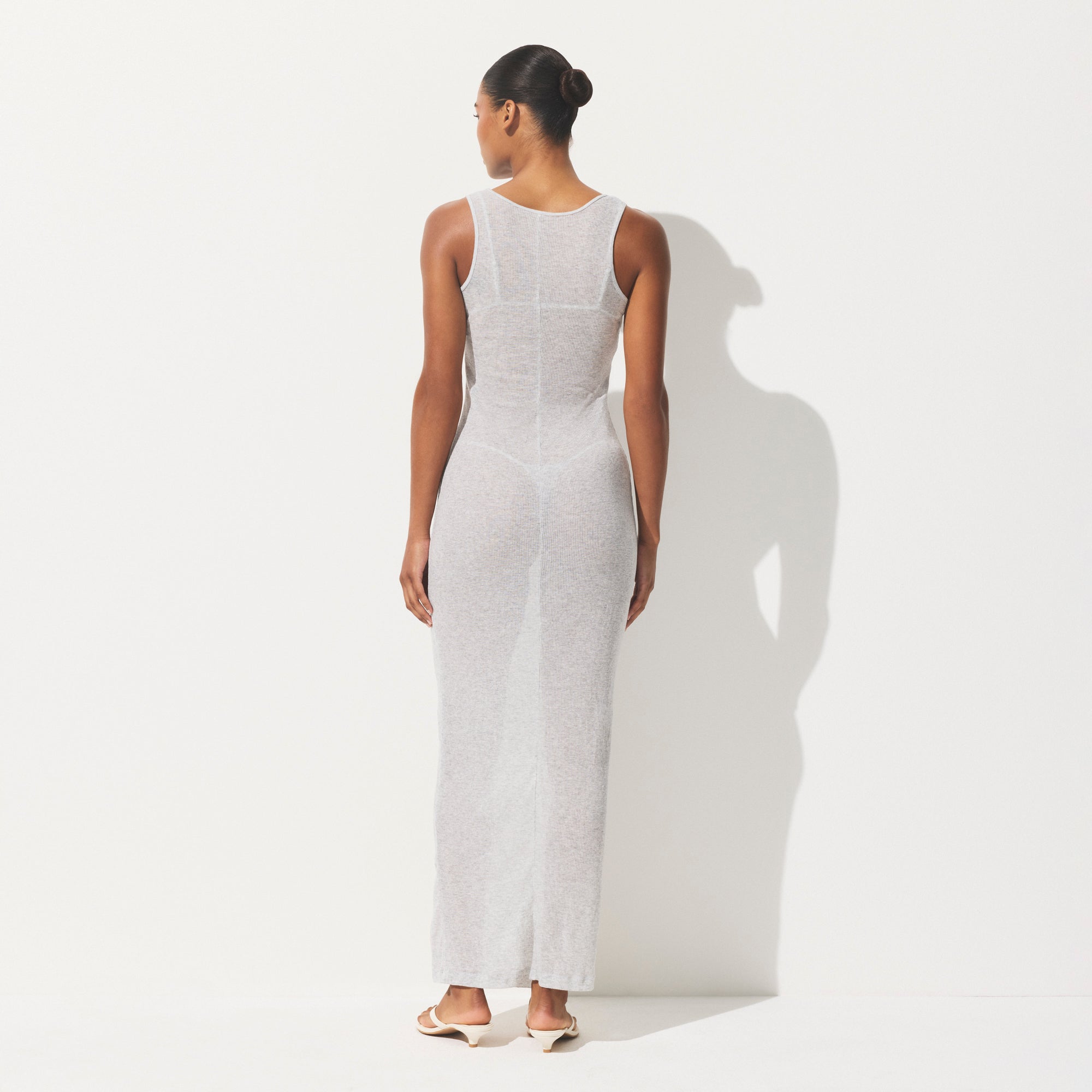 SHEER RIB LONG DRESS | LIGHT HEATHER GREY