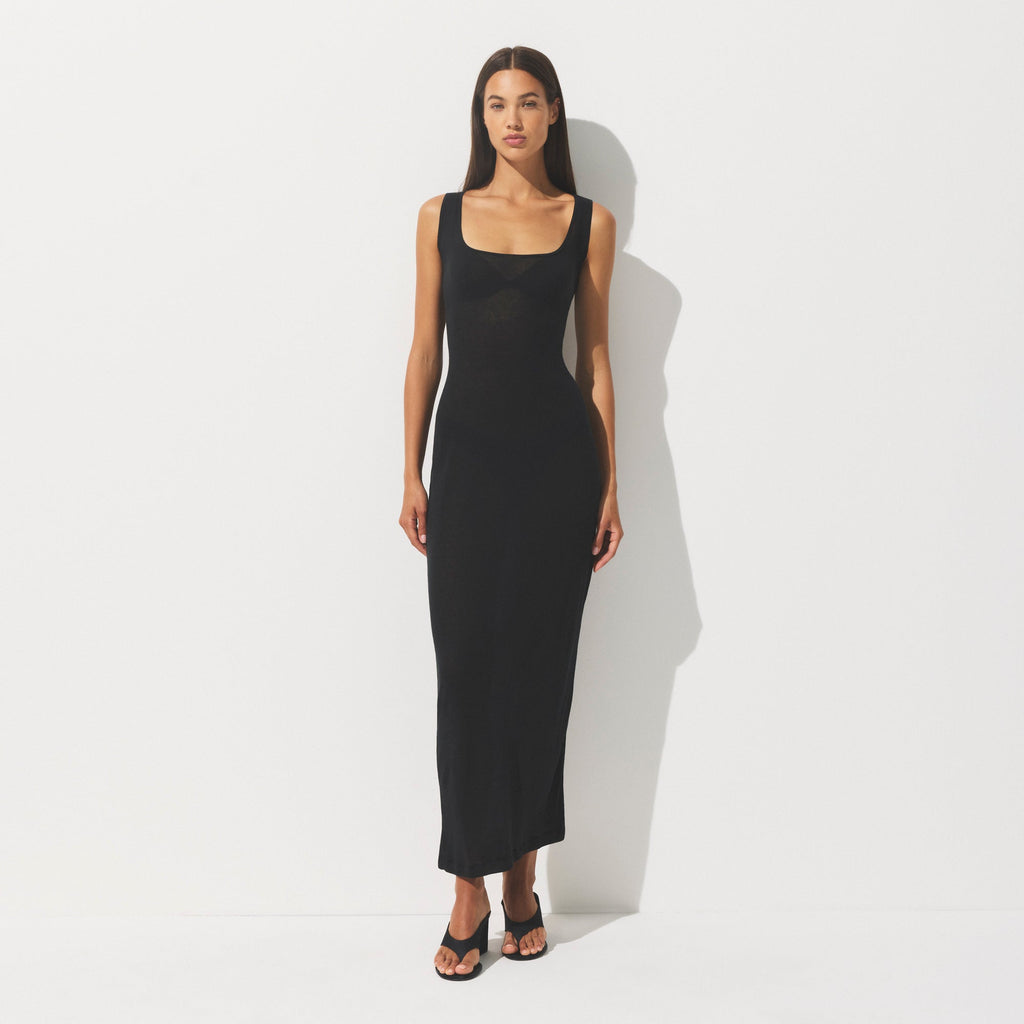 SHEER RIB LONG DRESS | SOOT