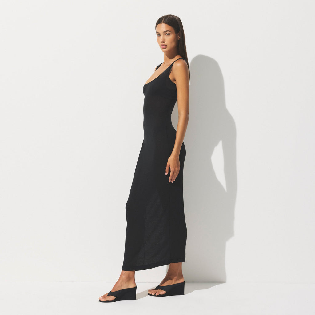 SHEER RIB LONG DRESS | SOOT