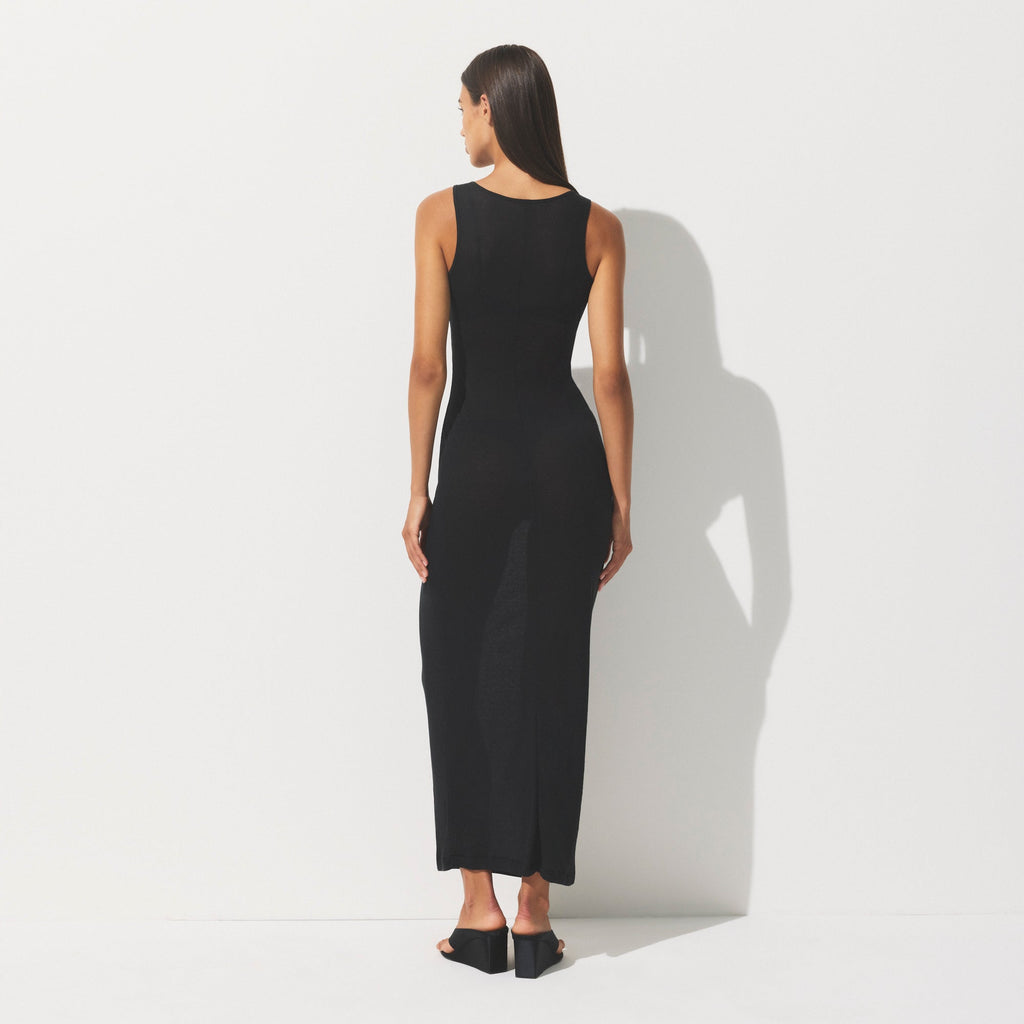 SHEER RIB LONG DRESS | SOOT