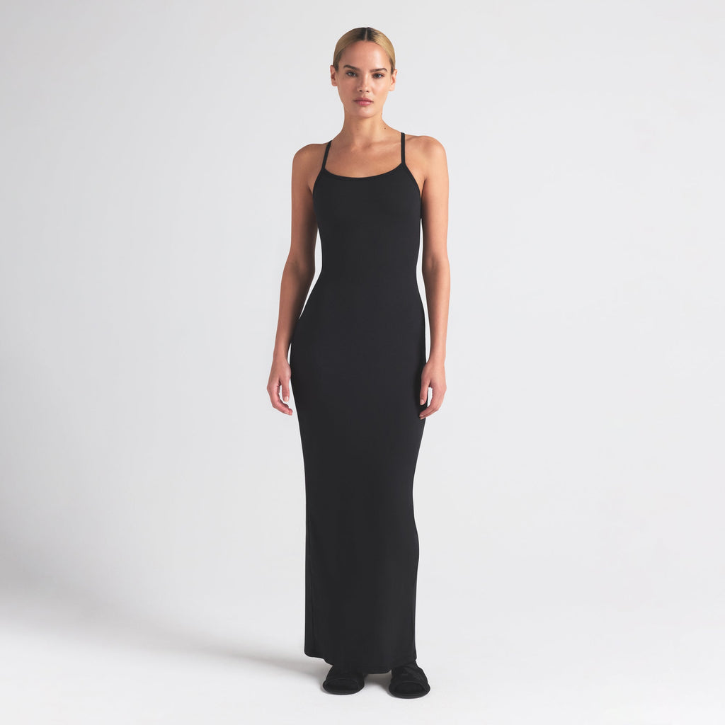 COTTON RIB LONG CAMI DRESS | SOOT