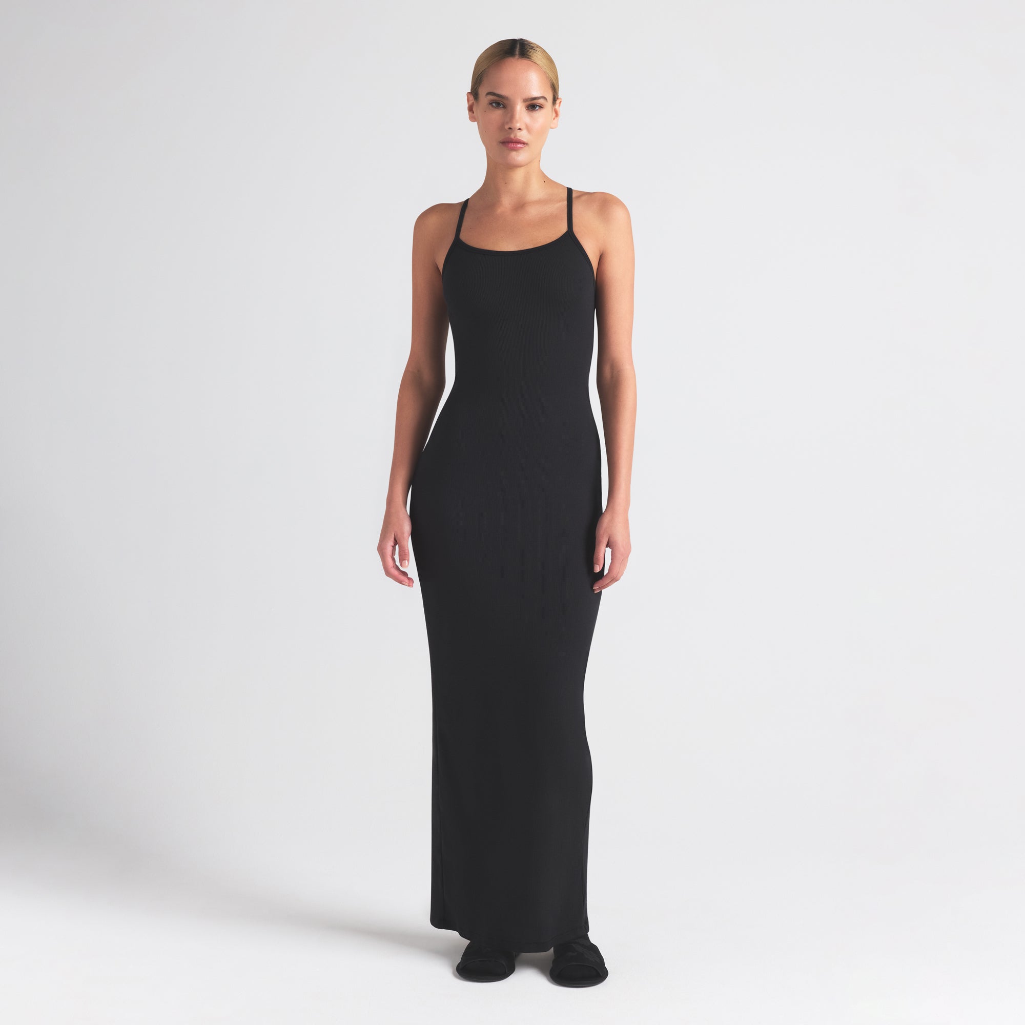 COTTON RIB LONG CAMI DRESS | SOOT