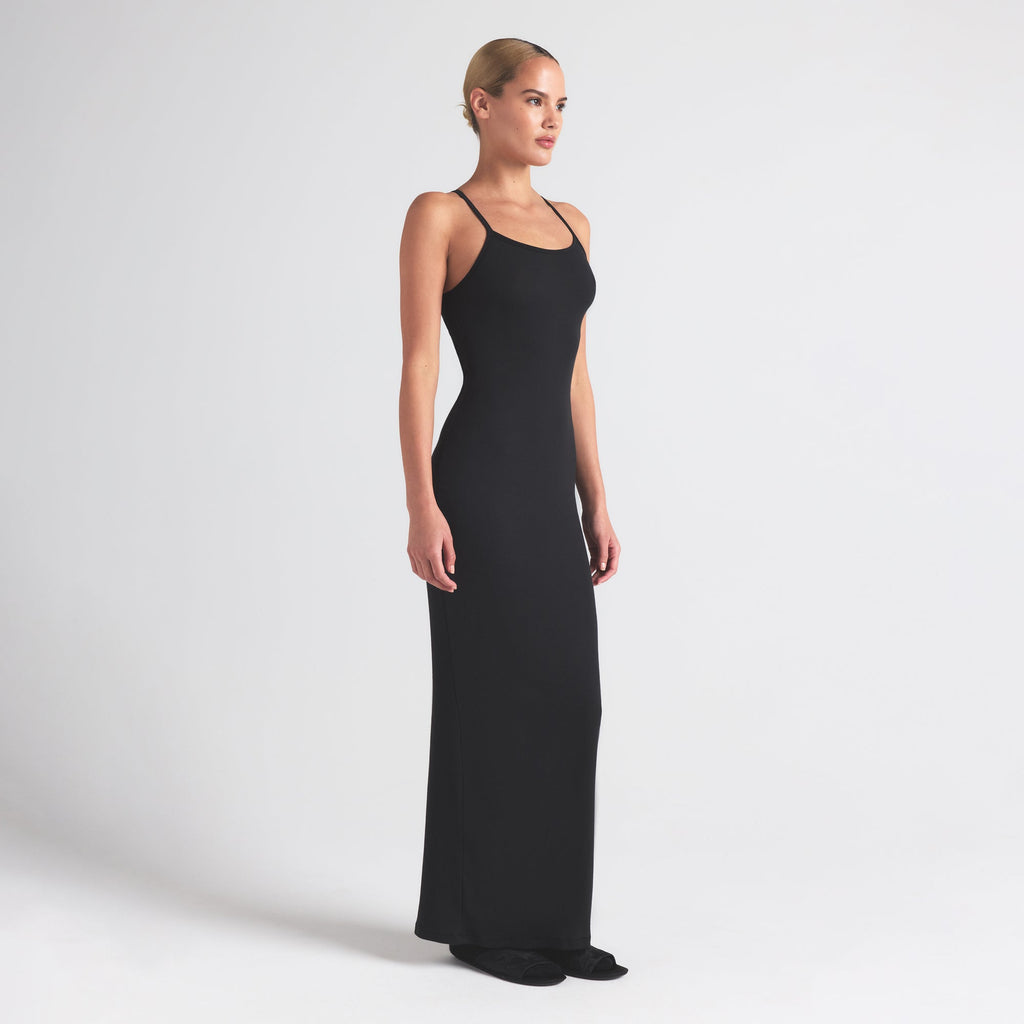COTTON RIB LONG CAMI DRESS | SOOT
