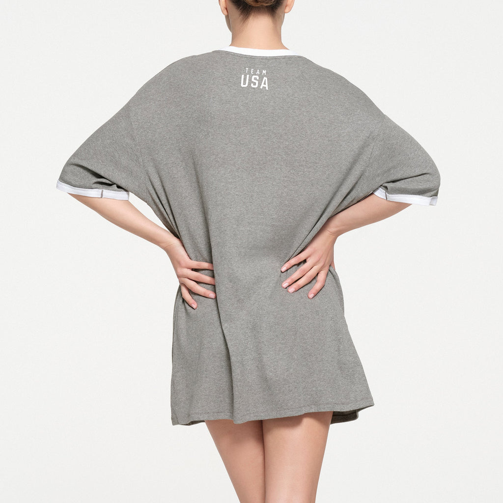 SKIMS FOR TEAM USA COTTON RIB OLYMPIC T-SHIRT MINI DRESS | HEATHER GREY