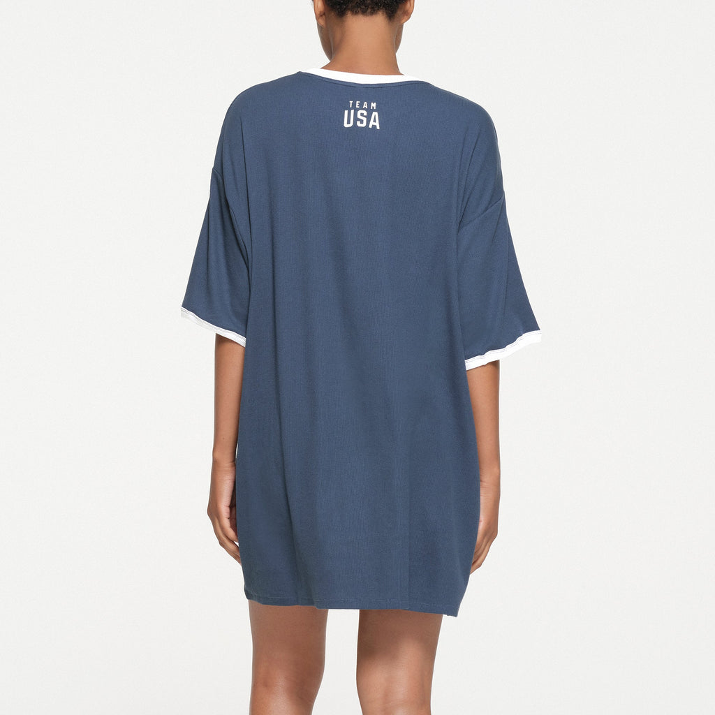 SKIMS FOR TEAM USA COTTON RIB OLYMPIC T-SHIRT MINI DRESS | NAVY