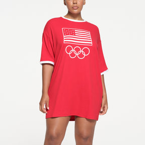 SKIMS FOR TEAM USA COTTON RIB OLYMPIC T-SHIRT MINI DRESS | RED