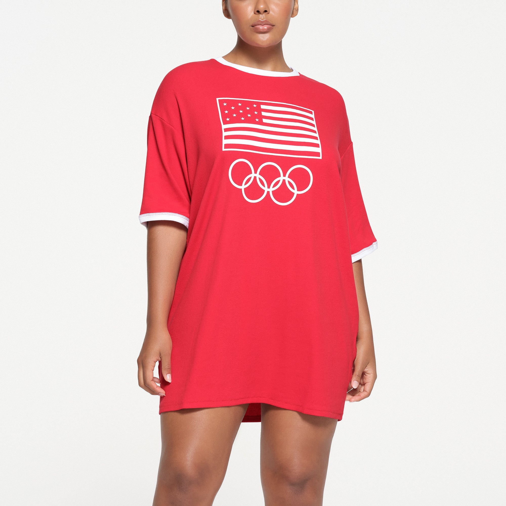 SKIMS FOR TEAM USA COTTON RIB OLYMPIC T-SHIRT MINI DRESS | RED