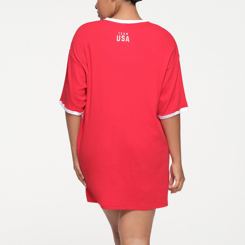 SKIMS FOR TEAM USA COTTON RIB OLYMPIC T-SHIRT MINI DRESS | RED