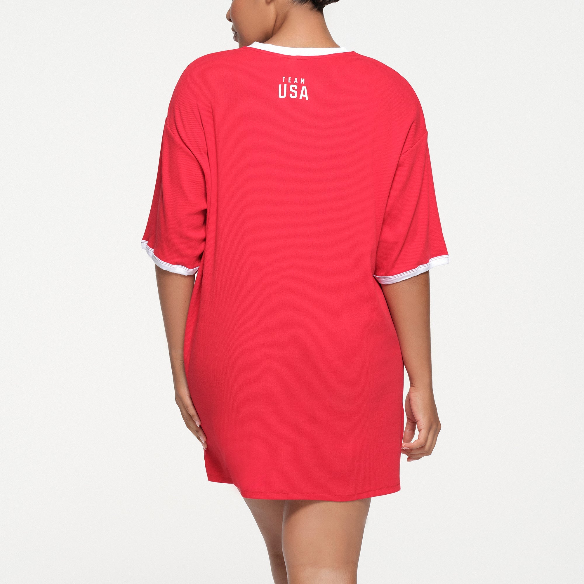 SKIMS FOR TEAM USA COTTON RIB OLYMPIC T-SHIRT MINI DRESS | RED