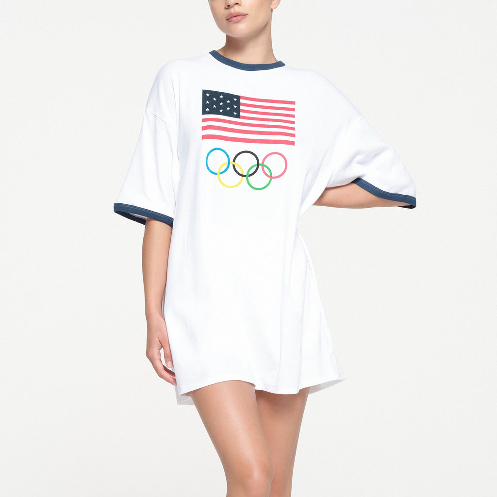 SKIMS FOR TEAM USA COTTON RIB OLYMPIC T-SHIRT MINI DRESS | WHITE
