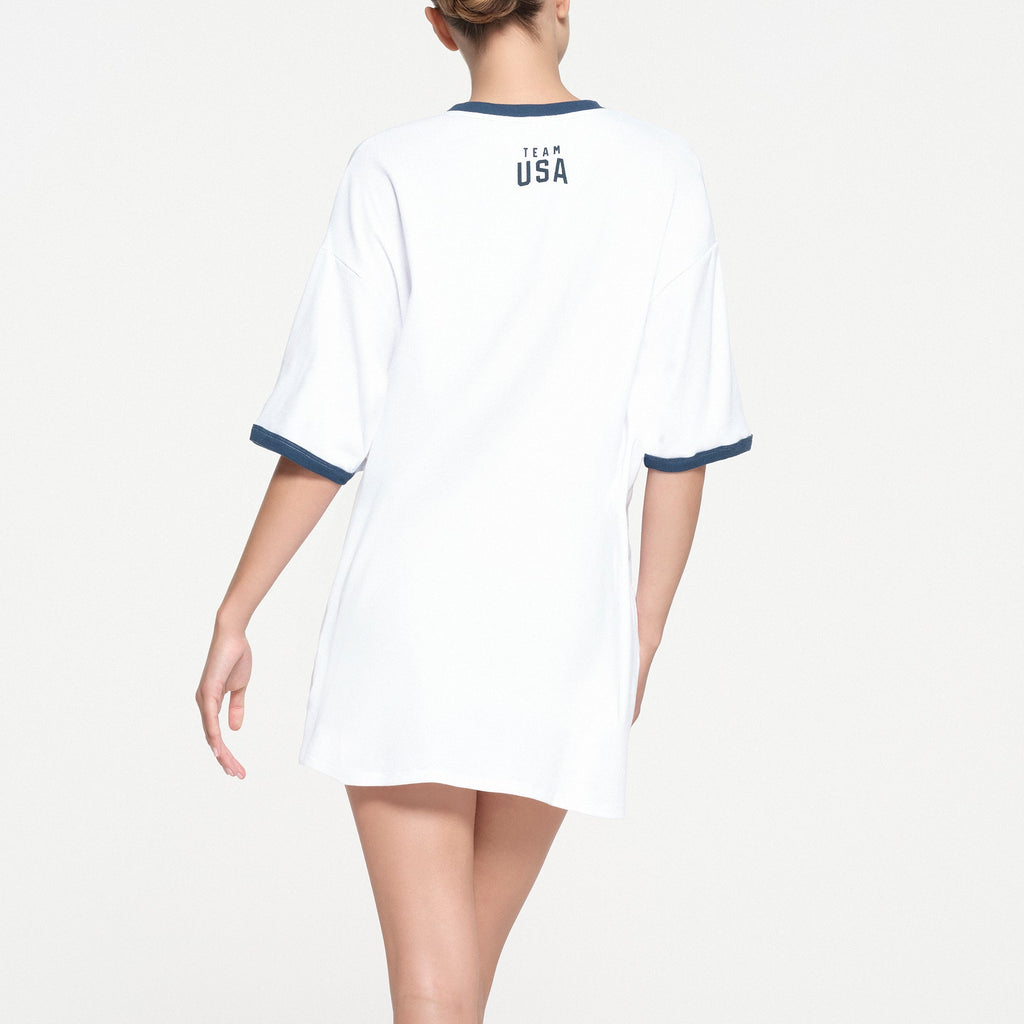 SKIMS FOR TEAM USA COTTON RIB OLYMPIC T-SHIRT MINI DRESS | WHITE