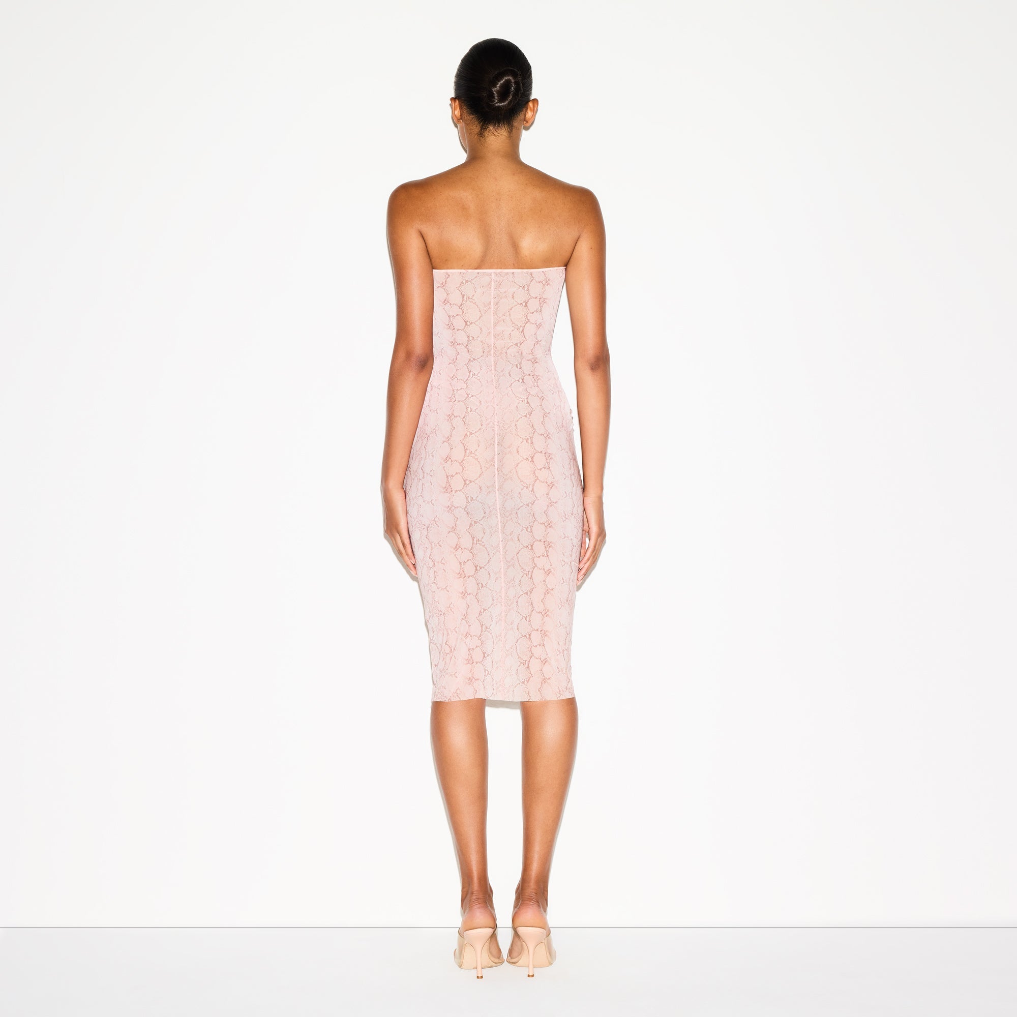 MILKY SHEER MIDI TUBE DRESS | ROSE PASTEL SNAKE PRINT
