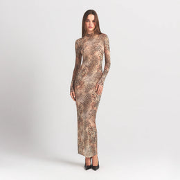 Milky Sheer Mock Neck Long Sleeve Long Dress
