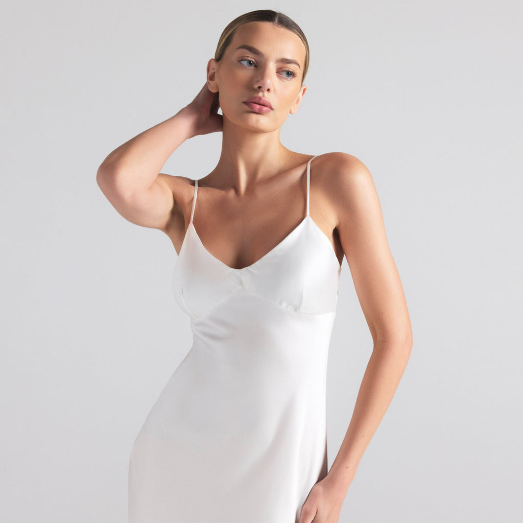 SILK CAMI V NECK LONG SLIP | IVORY