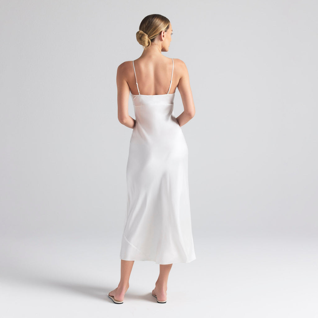 SILK CAMI V NECK LONG SLIP | IVORY