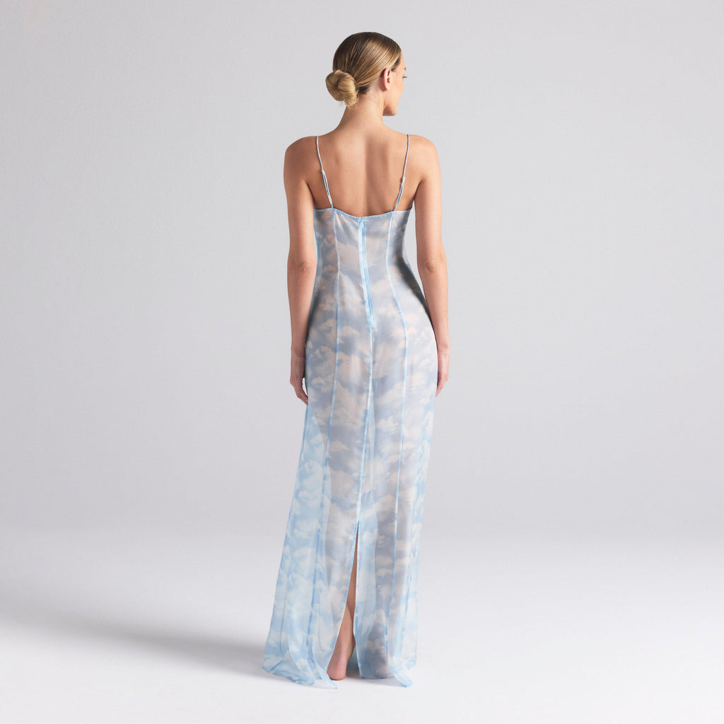 SKIMS ROMANCE LONG SLIP DRESS | BLUE QUARTZ CLOUD PRINT