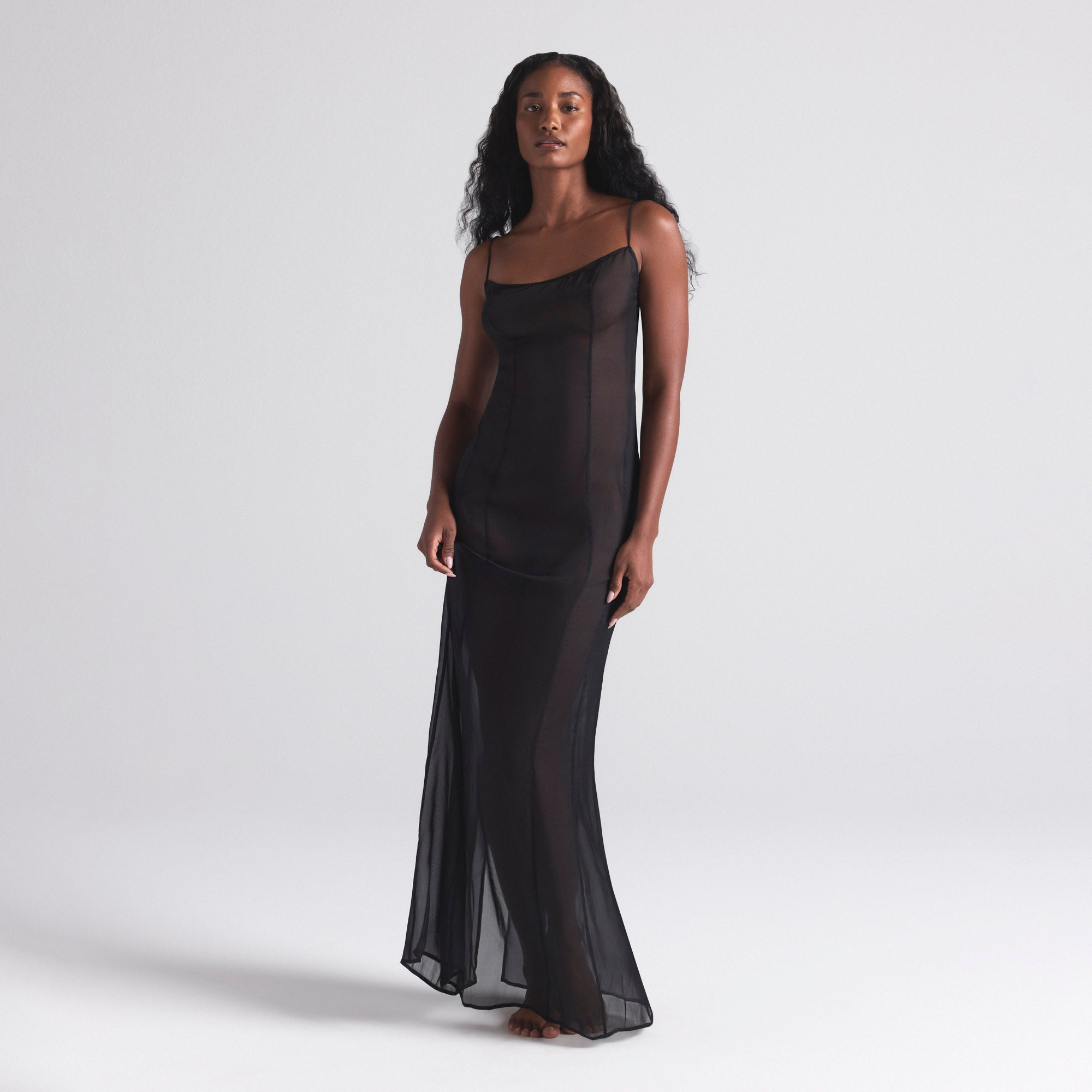 SKIMS ROMANCE LONG SLIP DRESS | ONYX