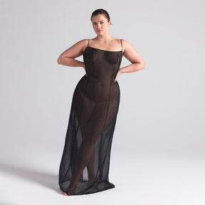 SKIMS ROMANCE LONG SLIP DRESS | ONYX
